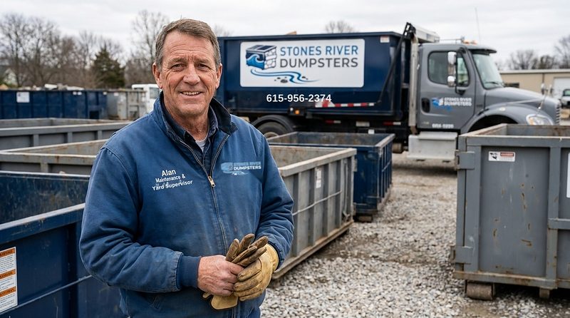 Stones River Dumpsters yard supervisor with the roll-off truck