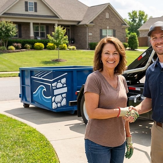 Stones River Dumpsters roll-off container delivered to a Murfreesboro driveway