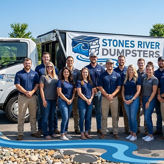 Stones River Dumpsters delivery truck and crew